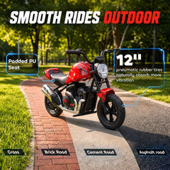 Qaba 24V Kids Electric Motorcycle with 180W Motor, 12" Rubber Tires, Up to 11MPH, Twist Throttle for Ages 6-12, Red