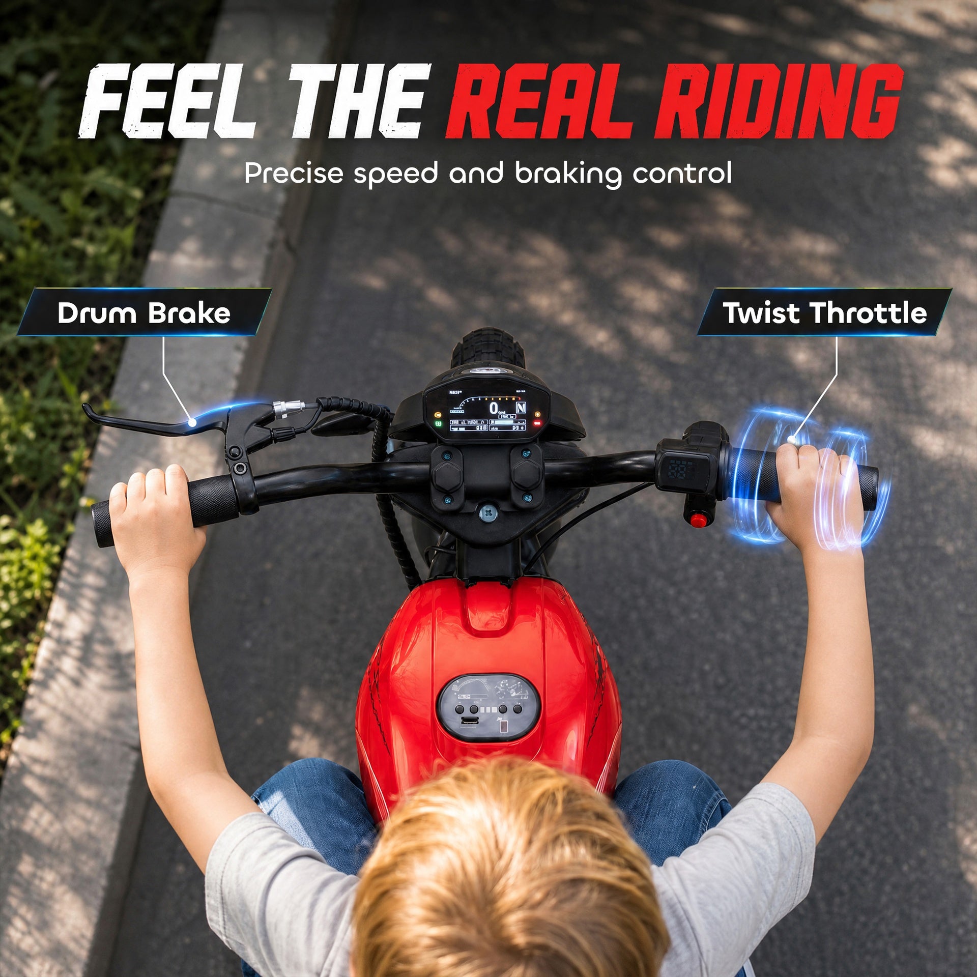 Qaba 24V Kids Electric Motorcycle with 180W Motor, 12" Rubber Tires, Up to 11MPH, Twist Throttle for Ages 6-12, Red