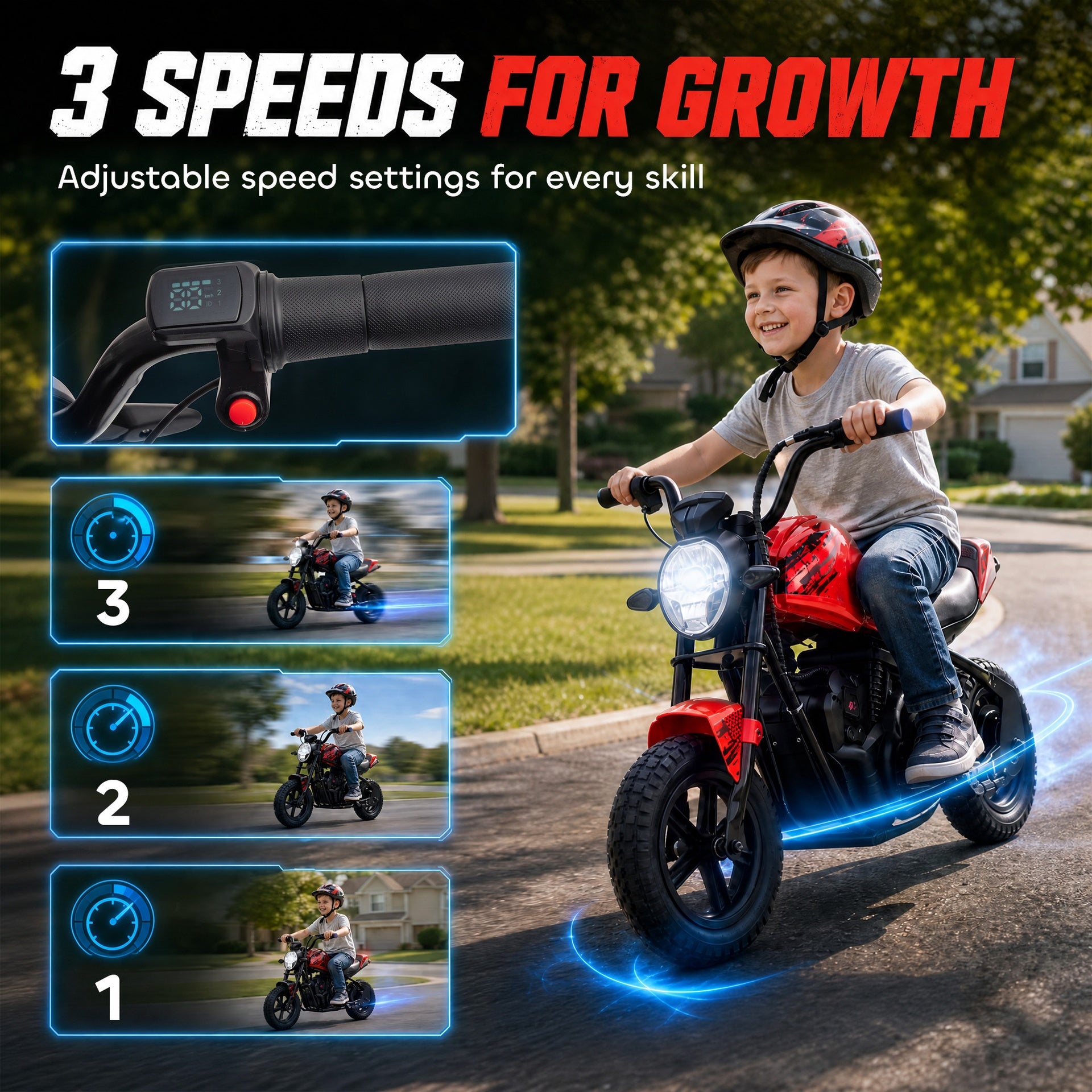 Qaba 24V Kids Electric Motorcycle with 180W Motor, 12" Rubber Tires, Up to 11MPH, Twist Throttle for Ages 6-12, Red