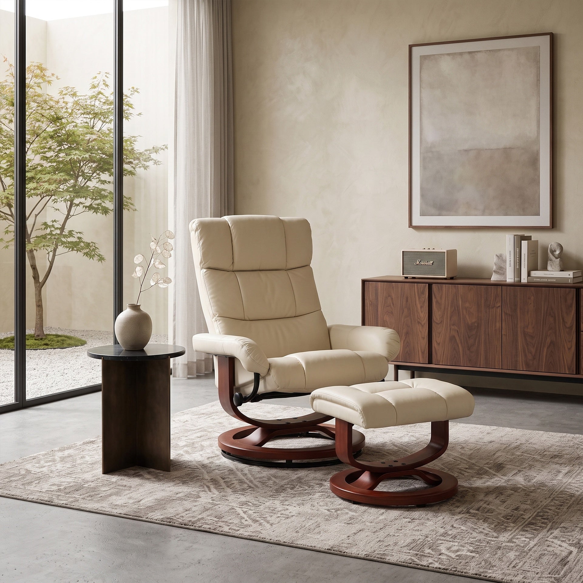 HOMCOM Swivel Recliner with Ottoman Massage, Recliner Chair and Ottoman, Faux Leather Reclining Chair with Remote, Cream White