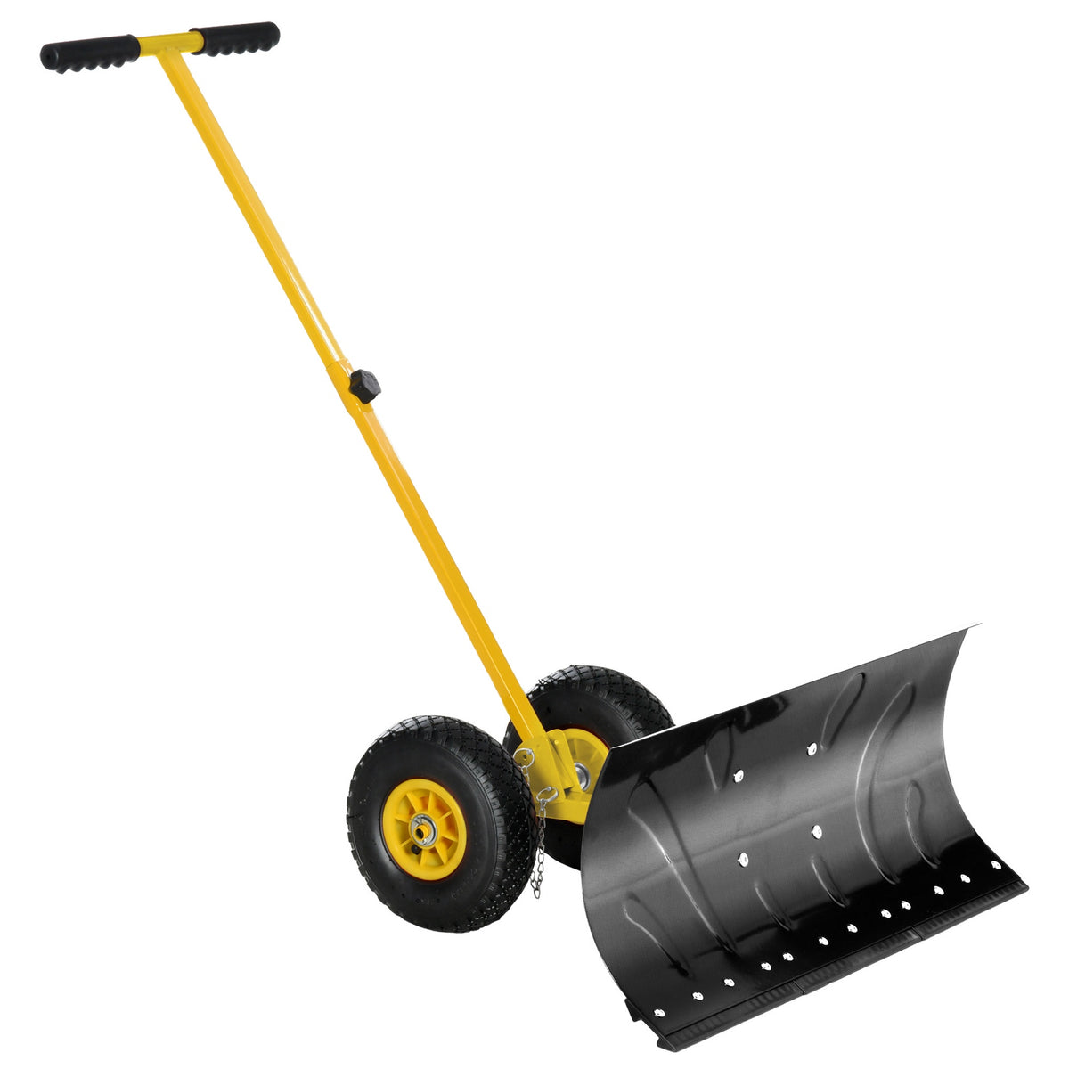 Outsunny 29" Blade Rolling Snow Pusher Shovel with Wheels and Adjustable Handle Yellow