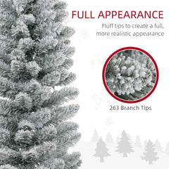 HOMCOM 5ft Artificial Christmas Tree, Snow Flocked Branches, Metal Base, Pencil Xmas Tree