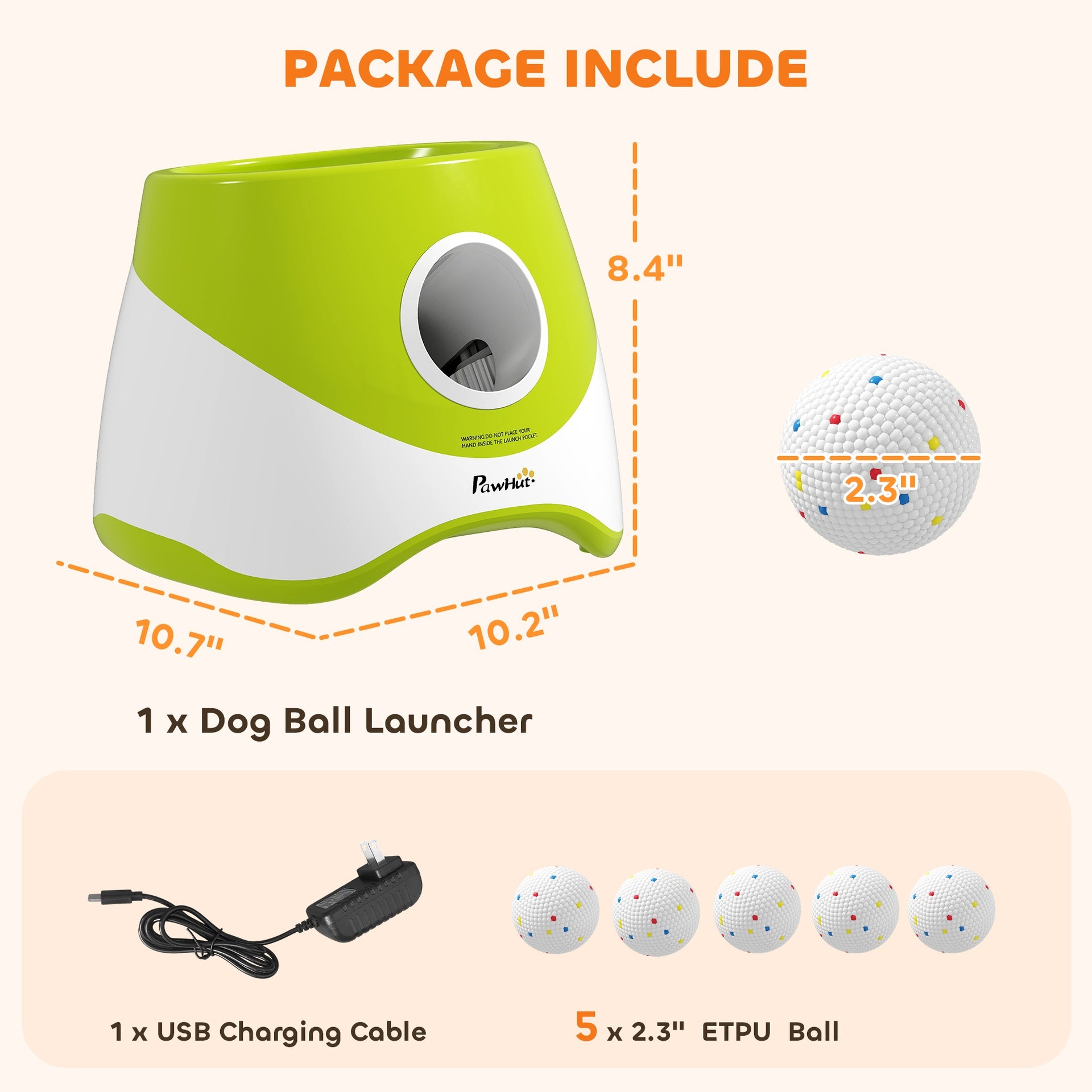 PawHut Automatic Dog Ball Launcher, Dog Ball Thrower with 5 2.3" ETPU Balls, 3 Distance Settings (20/33/46 ft) for Small Medium Pets, Green