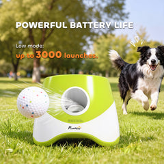 PawHut Automatic Dog Ball Launcher, Dog Ball Thrower with 5 2.3" ETPU Balls, 3 Distance Settings (20/33/46 ft) for Small Medium Pets, Green