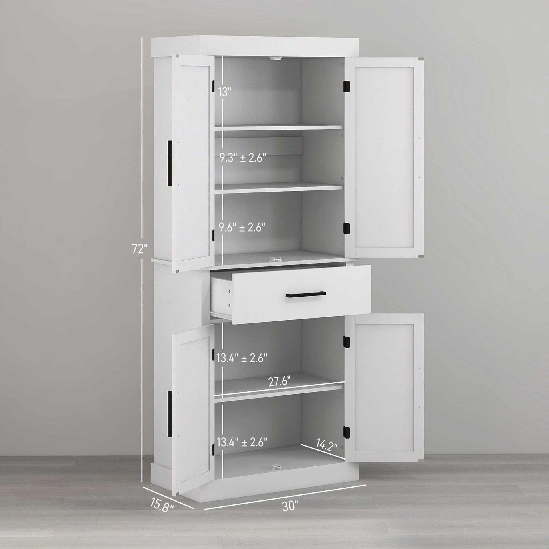 HOMCOM 72" Tall Kitchen Cabinet, Kitchen Pantry Cabinet with Barn Doors, Drawer, 5-Tier Shelf and Adjustable Shelves, White