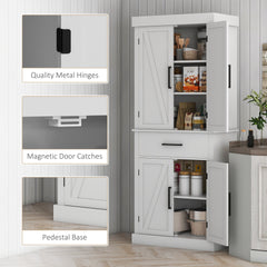 HOMCOM 72" Tall Kitchen Cabinet, Kitchen Pantry Cabinet with Barn Doors, Drawer, 5-Tier Shelf and Adjustable Shelves, White