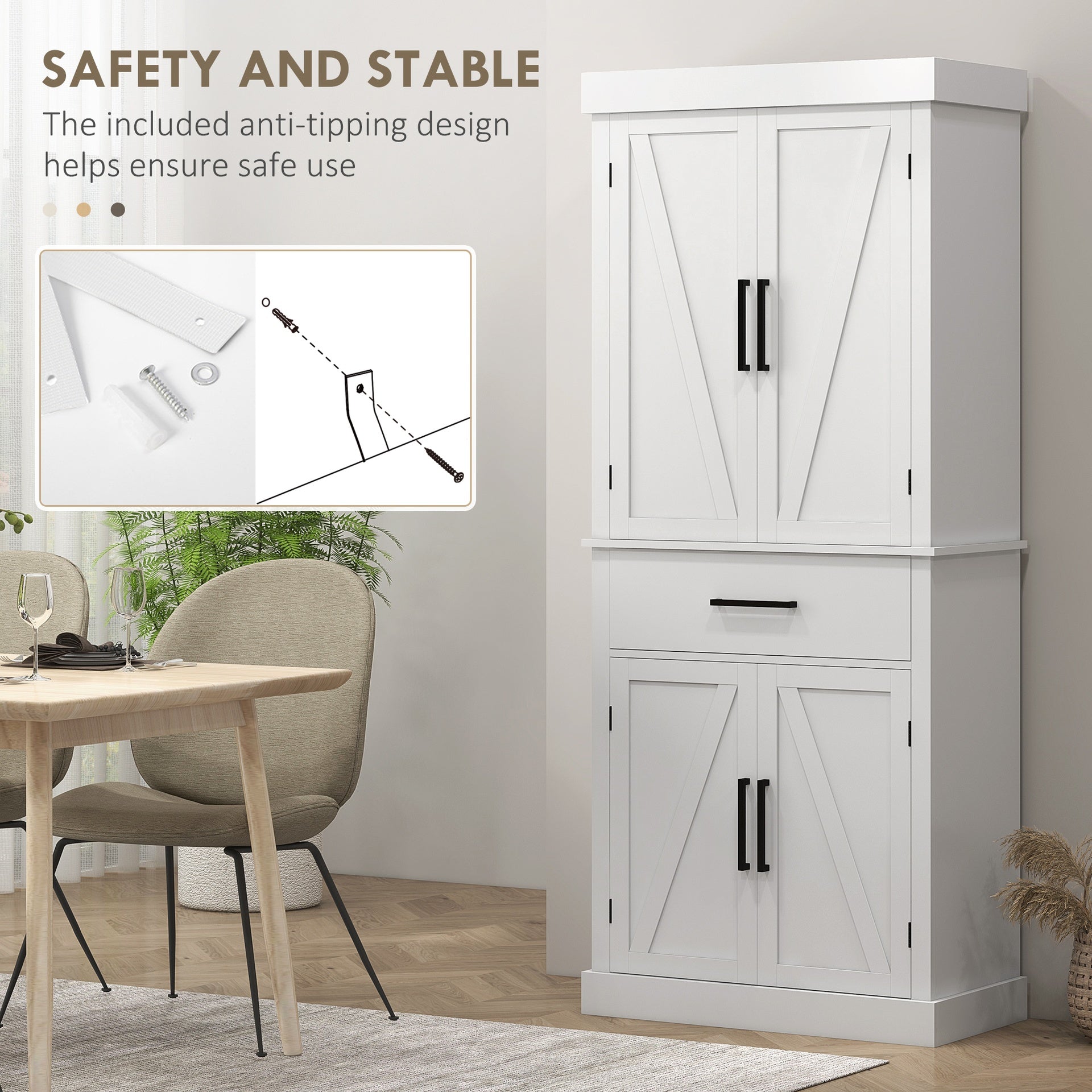 HOMCOM 72" Tall Kitchen Cabinet, Kitchen Pantry Cabinet with Barn Doors, Drawer, 5-Tier Shelf and Adjustable Shelves, White