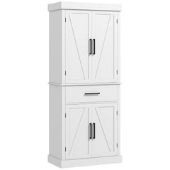HOMCOM 72" Tall Kitchen Cabinet, Kitchen Pantry Cabinet with Barn Doors, Drawer, 5-Tier Shelf and Adjustable Shelves, White