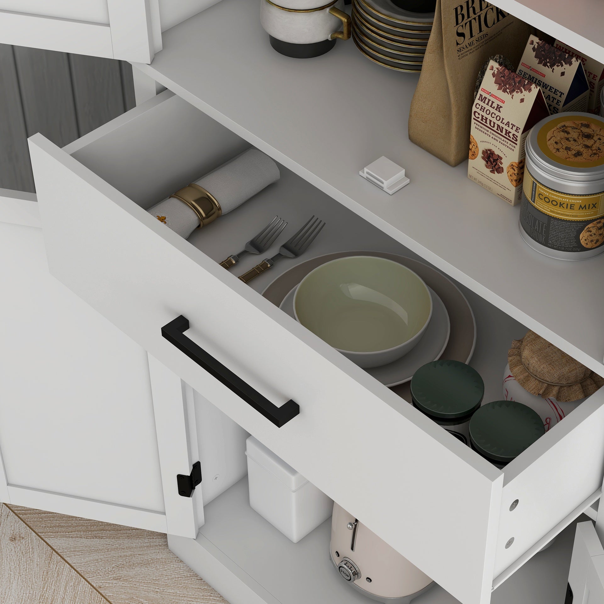 HOMCOM 72" Tall Kitchen Cabinet, Kitchen Pantry Cabinet with Barn Doors, Drawer, 5-Tier Shelf and Adjustable Shelves, White