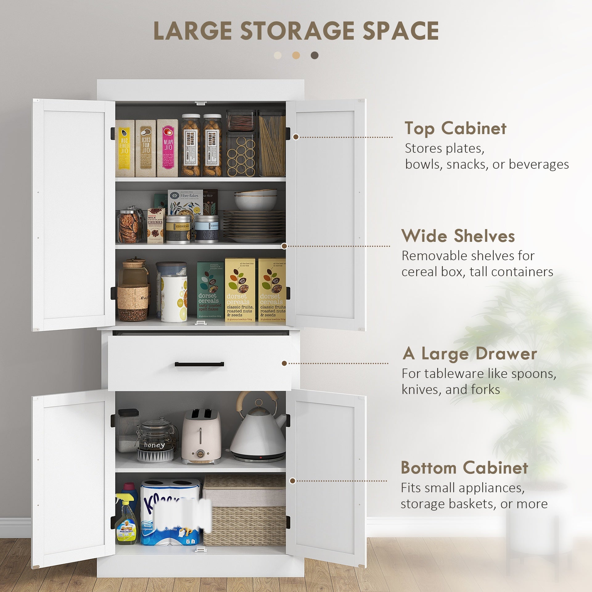 HOMCOM 72" Tall Kitchen Cabinet, Kitchen Pantry Cabinet with Barn Doors, Drawer, 5-Tier Shelf and Adjustable Shelves, White