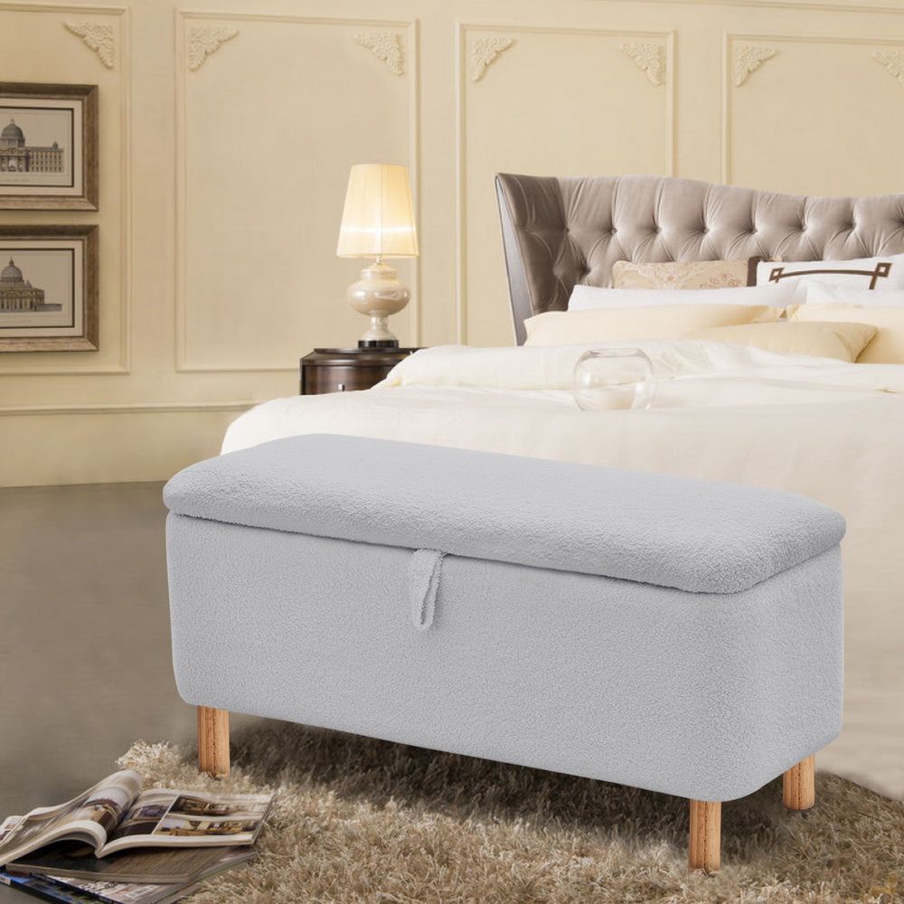Basics Upholstered Storage Ottoman and Entryway Bench GREY