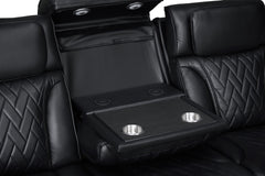 Jazz 84"W Black Leather Aire Transformer Power Reclining Sofa with Power Headrest, LED Lights, Wireless Charging Drop-Down Table, USB & USB-C Ports, Storage & Cupholders