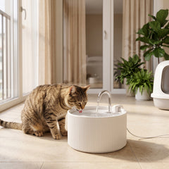 PawHut Ceramic Cat Water Fountain, 2.2L/74oz Pet Water Fountain with Ultra-Quiet Pump, 4-Layer Filtration, Faucet, White