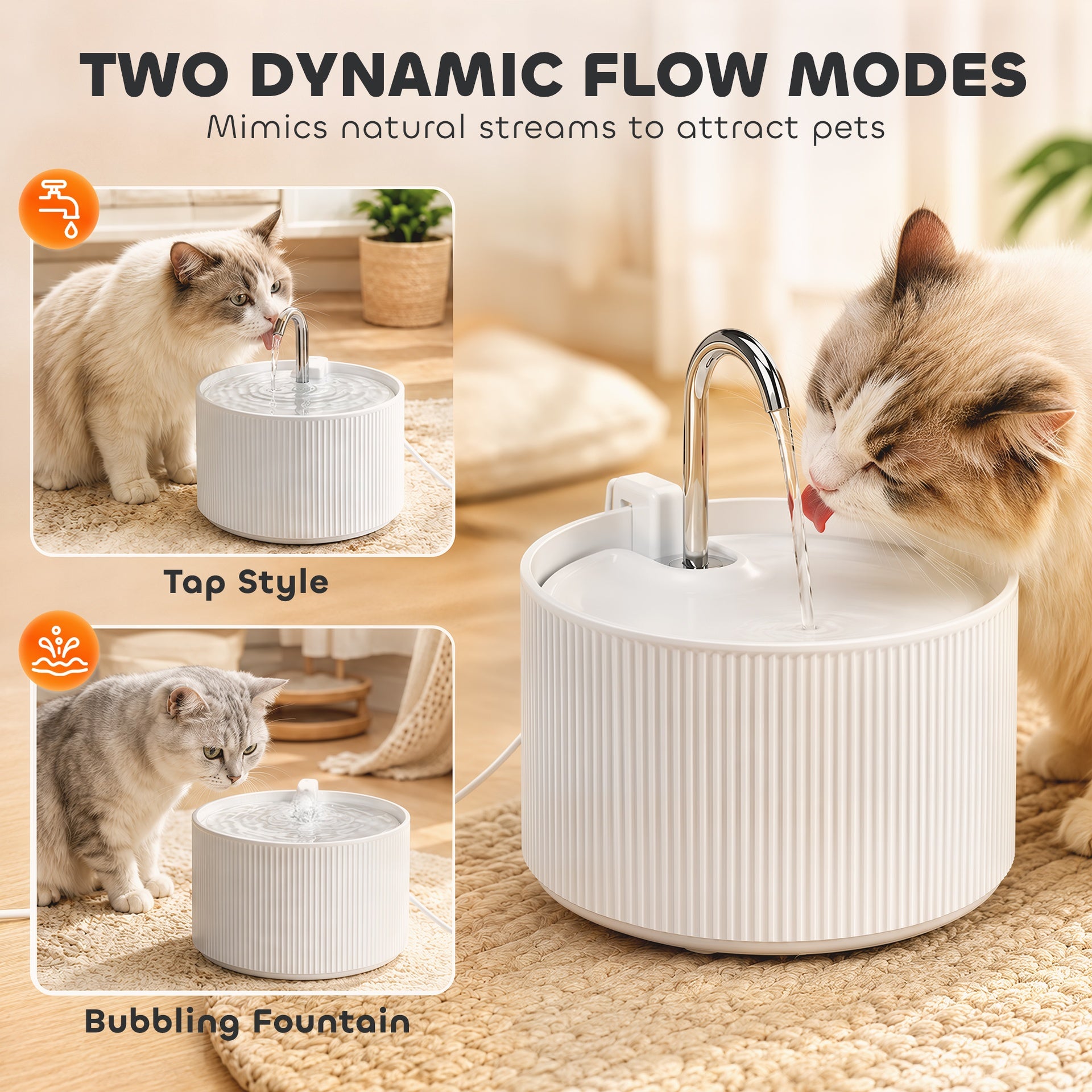 PawHut Ceramic Cat Water Fountain, 2.2L/74oz Pet Water Fountain with Ultra-Quiet Pump, 4-Layer Filtration, Faucet, White