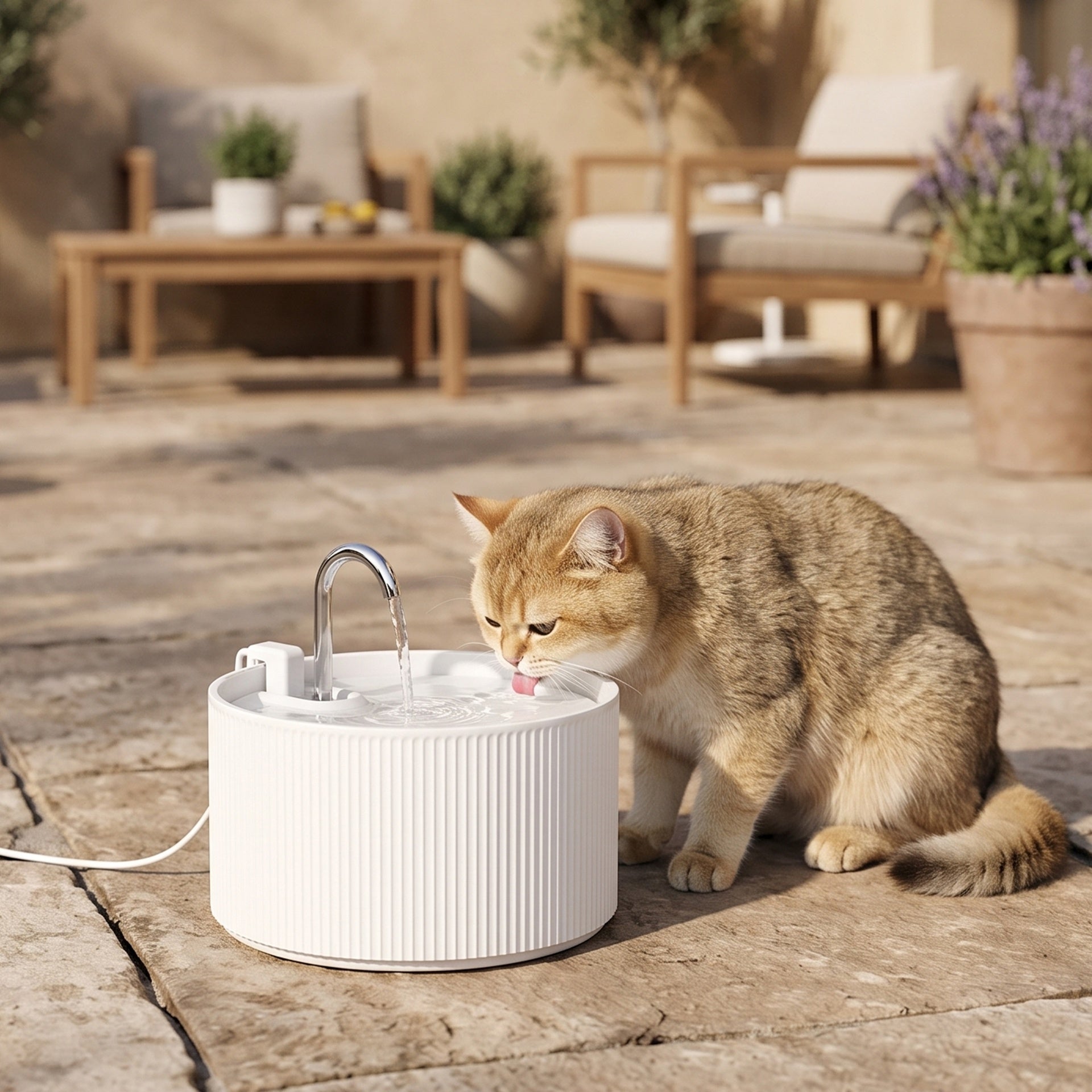 PawHut Ceramic Cat Water Fountain, 2.2L/74oz Pet Water Fountain with Ultra-Quiet Pump, 4-Layer Filtration, Faucet, White