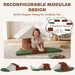 Qaba Foam Climbing Blocks, 8PCS Climbing Toys, Velvet Fabric, Foam, Non-Slip, Kids Soft Play Set for Crawling, Ages 1+, Brown