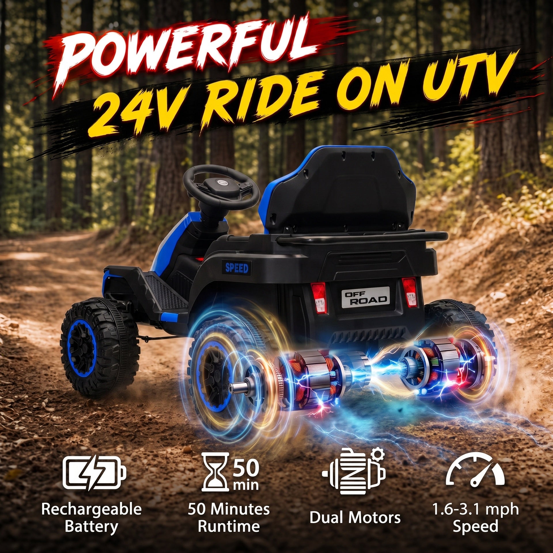 Qaba 24V Kids Electric Ride On Car with Dual Motors, Remote Control, 4-Wheel Suspension, Soft Start for 3-6 Years, Blue