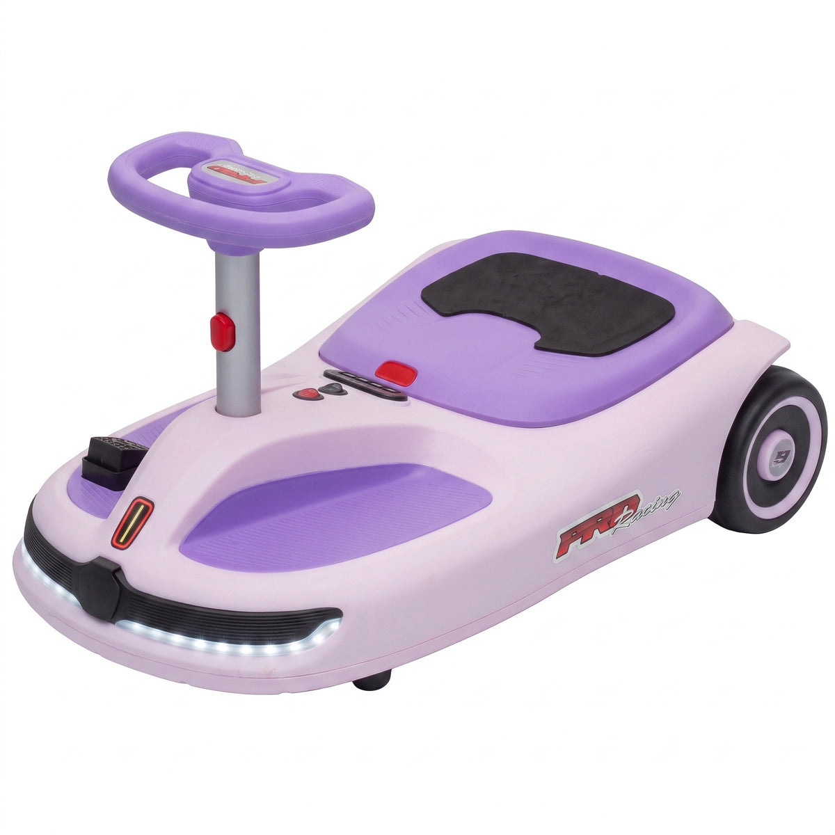 Qaba 12V Electric Wiggle Car with Convertible Steering Wheel Pull Handle, 2 Speed, Music, Lights for 3-5 Years, Purple, Light Pink, Black