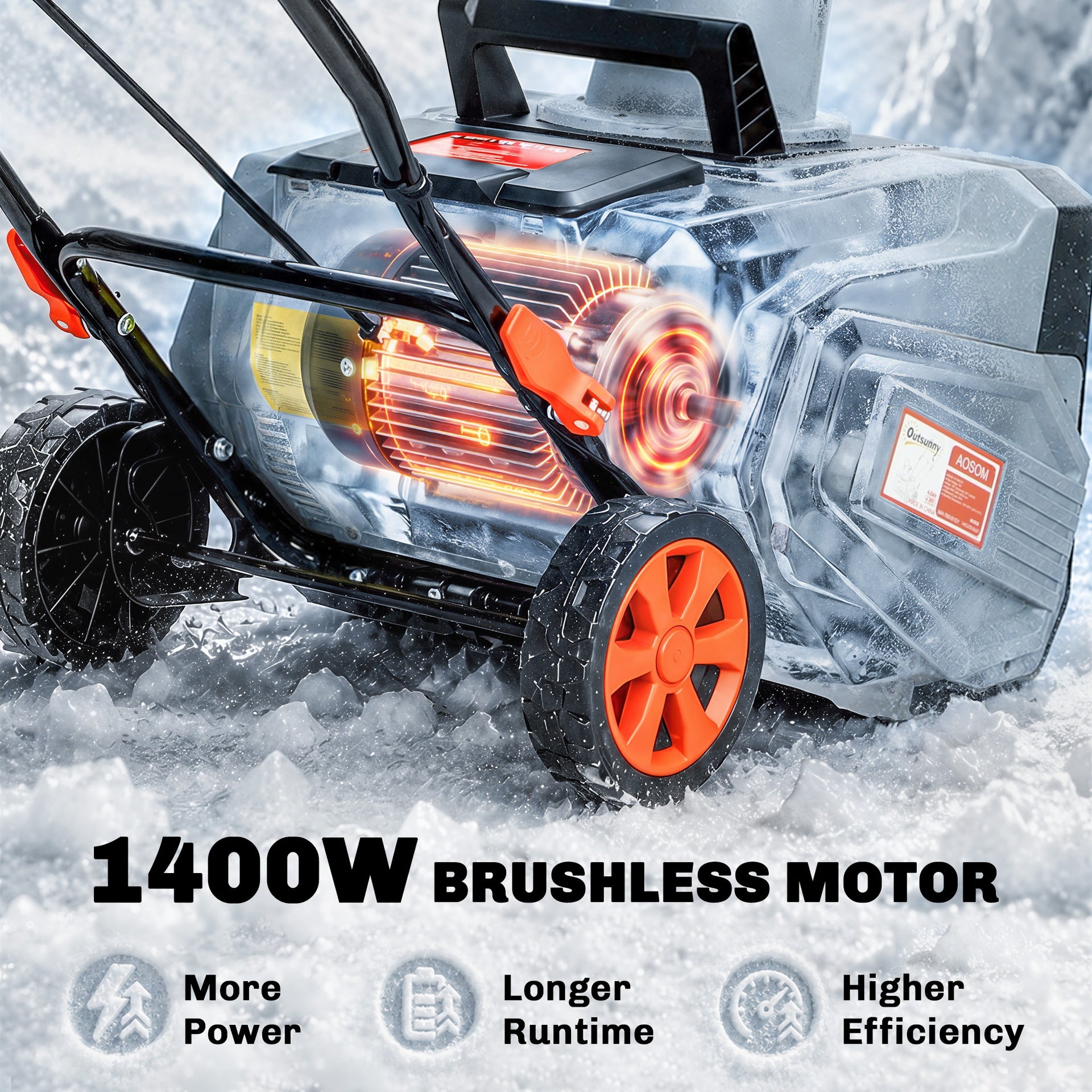 Outsunny 40V 18" Cordless Snow Blower with PU Auger, 1400W Brushless Motor, 12" Depth, Two 4.0Ah Batteries & Fast Charger