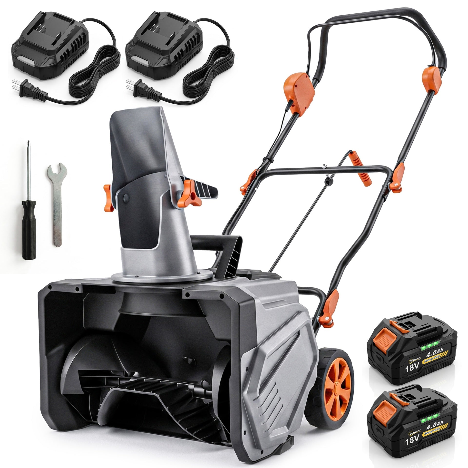 Outsunny 40V 18" Cordless Snow Blower with PU Auger, 1400W Brushless Motor, 12" Depth, Two 4.0Ah Batteries & Fast Charger
