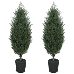 HOMCOM 4ft Artificial Christmas Tree Set of 2, UV Resistant Faux Cedar Tree with 291 PE Branch Tips and Pot, Green