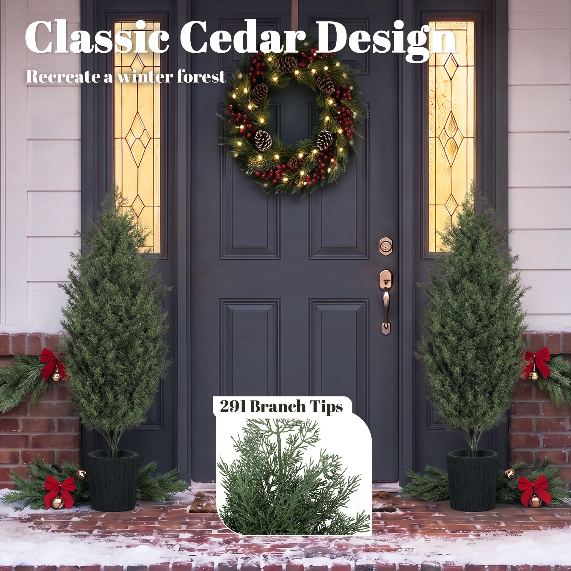 HOMCOM 4ft Artificial Christmas Tree Set of 2, UV Resistant Faux Cedar Tree with 291 PE Branch Tips and Pot, Green