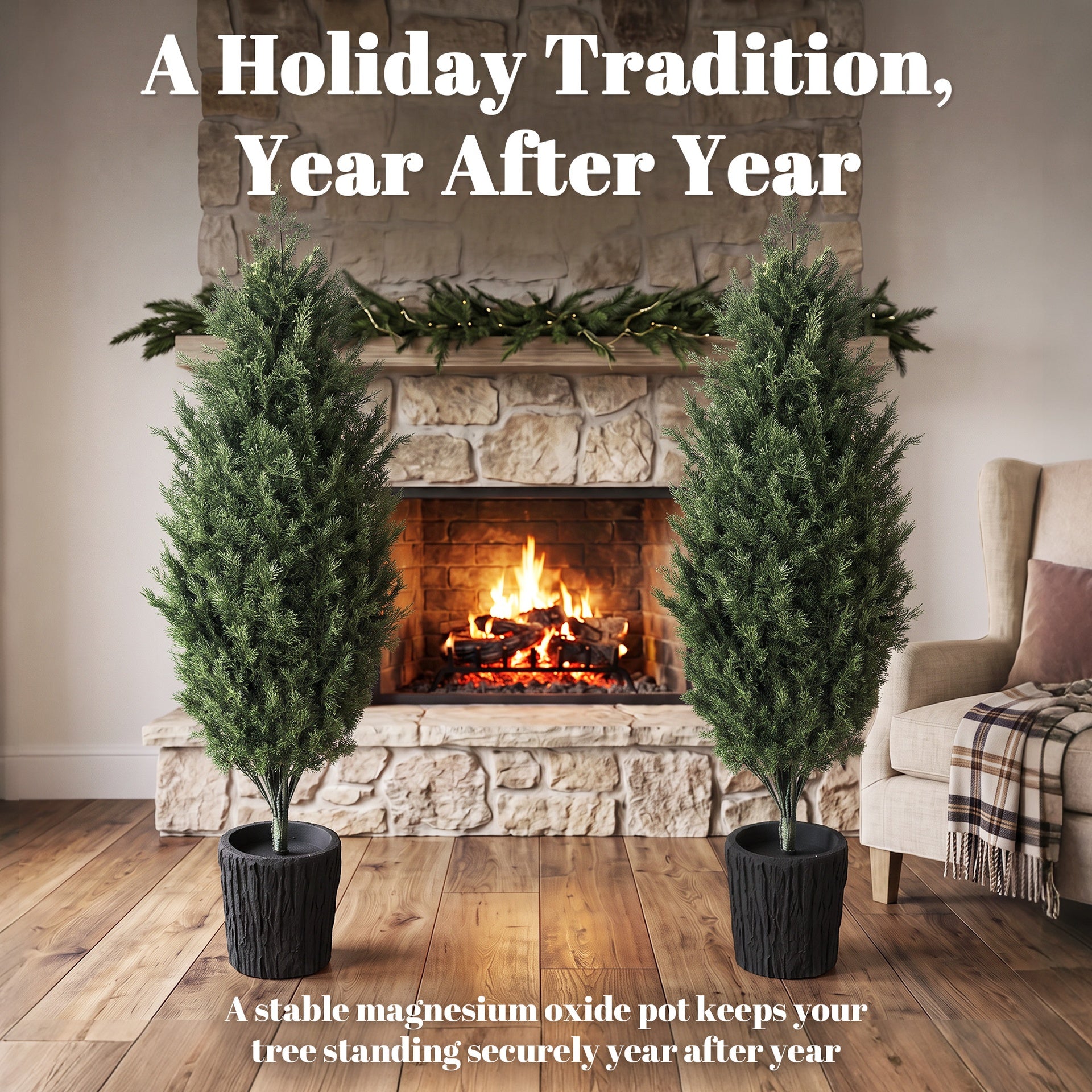 HOMCOM 4ft Artificial Christmas Tree Set of 2, UV Resistant Faux Cedar Tree with 291 PE Branch Tips and Pot, Green