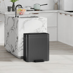 HOMCOM Trash Can with Lid, 2 x 5.3Gal Double Step-On Kitchen Trash Can, Removable Buckets, Black