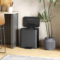 HOMCOM Trash Can with Lid, 2 x 5.3Gal Double Step-On Kitchen Trash Can, Removable Buckets, Black