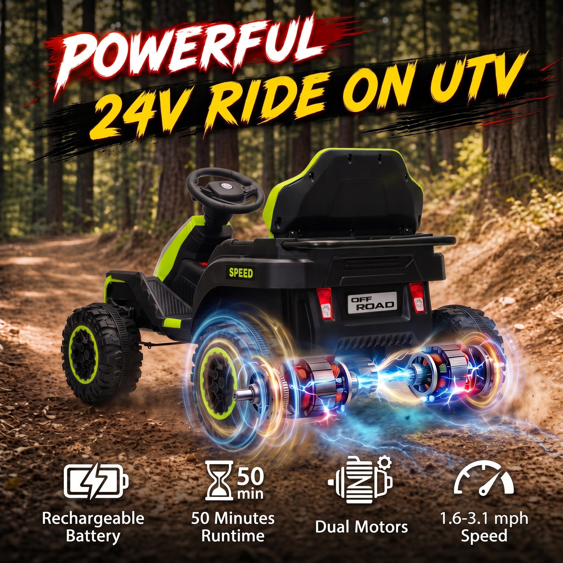 Qaba 24V Kids Electric Ride On Car with Dual Motors, Remote Control, 4-Wheel Suspension, Soft Start for 3-6 Years, Green