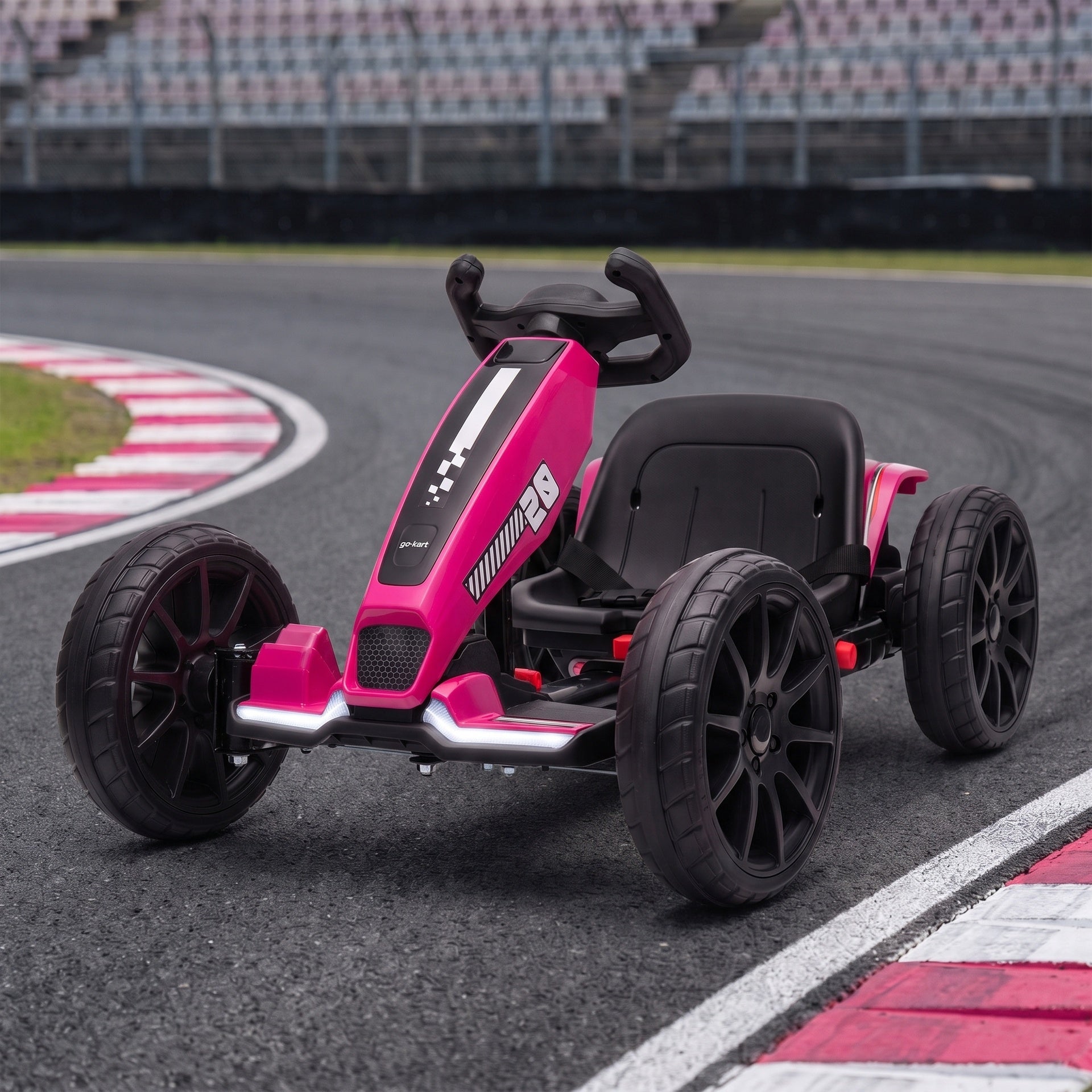 Qaba 12V Electric Go Kart for Kids with Dual Motors, Adjustable Seat, Soft Start, LED Lights, EVA Wheels, for Age 3-6, Pink