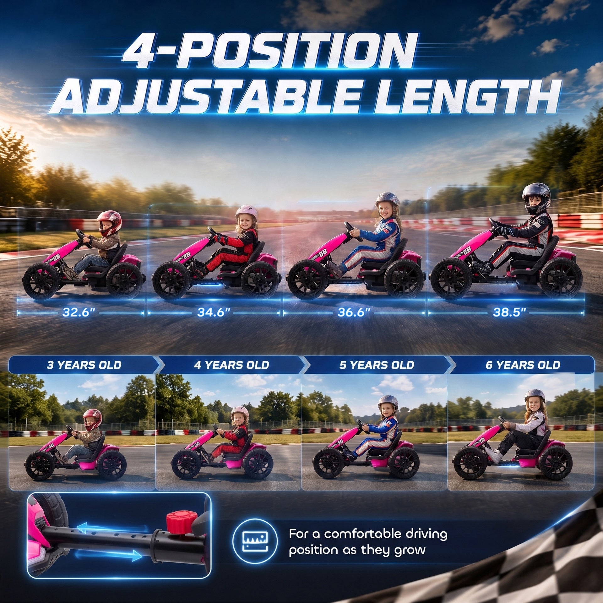 Qaba 12V Electric Go Kart for Kids with Dual Motors, Adjustable Seat, Soft Start, LED Lights, EVA Wheels, for Age 3-6, Pink