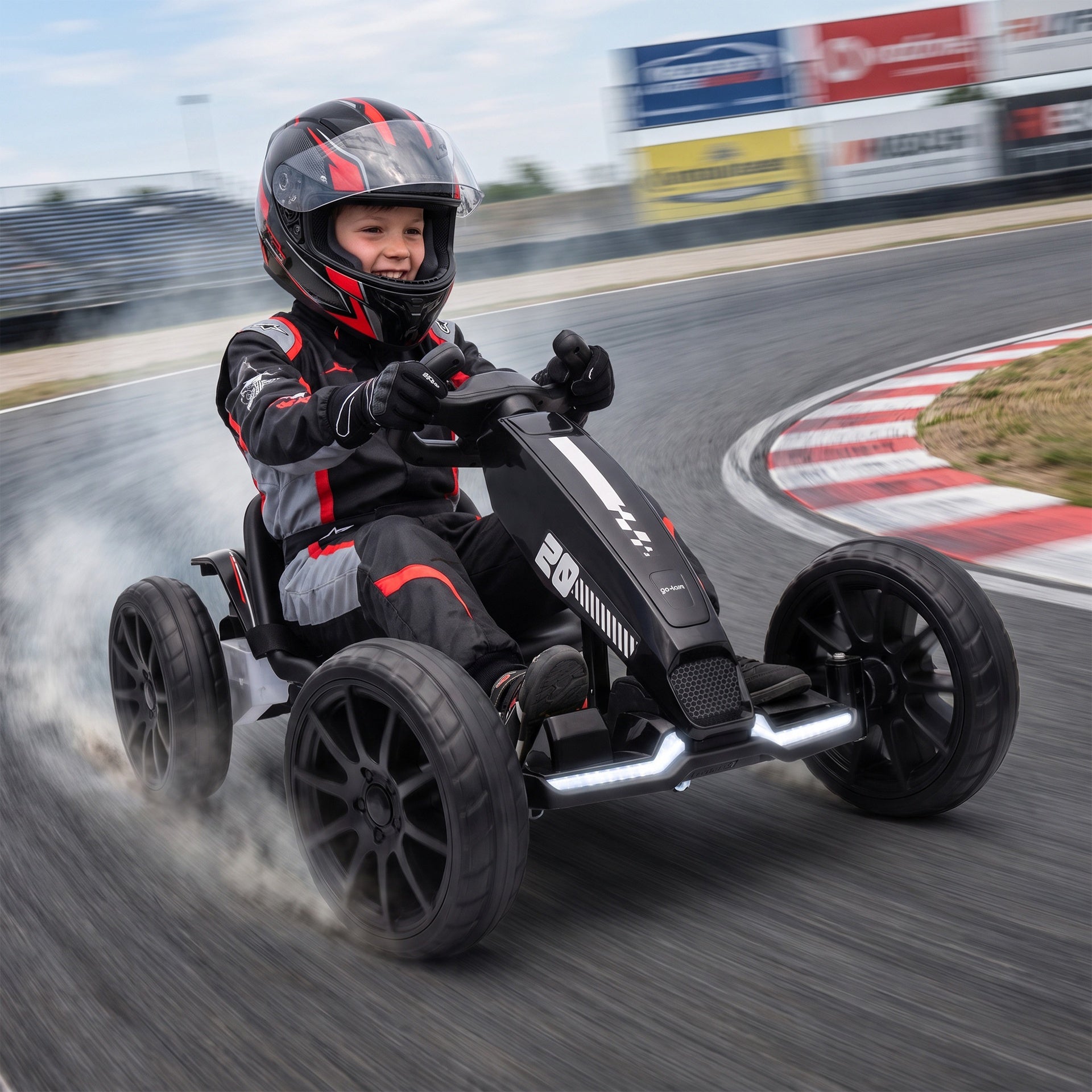 Qaba 12V Electric Go Kart for Kids with Dual Motors, Adjustable Seat, Soft Start, LED Lights, EVA Wheels, for Age 3-6, Black