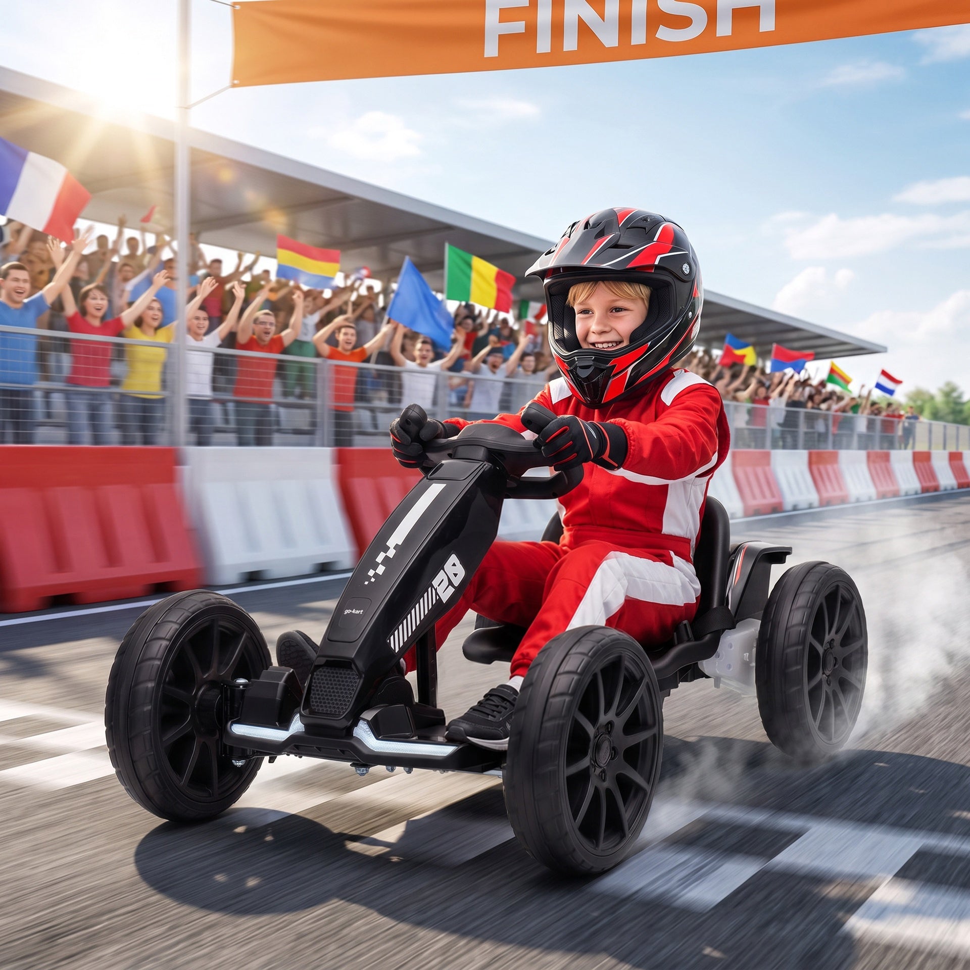 Qaba 12V Electric Go Kart for Kids with Dual Motors, Adjustable Seat, Soft Start, LED Lights, EVA Wheels, for Age 3-6, Black