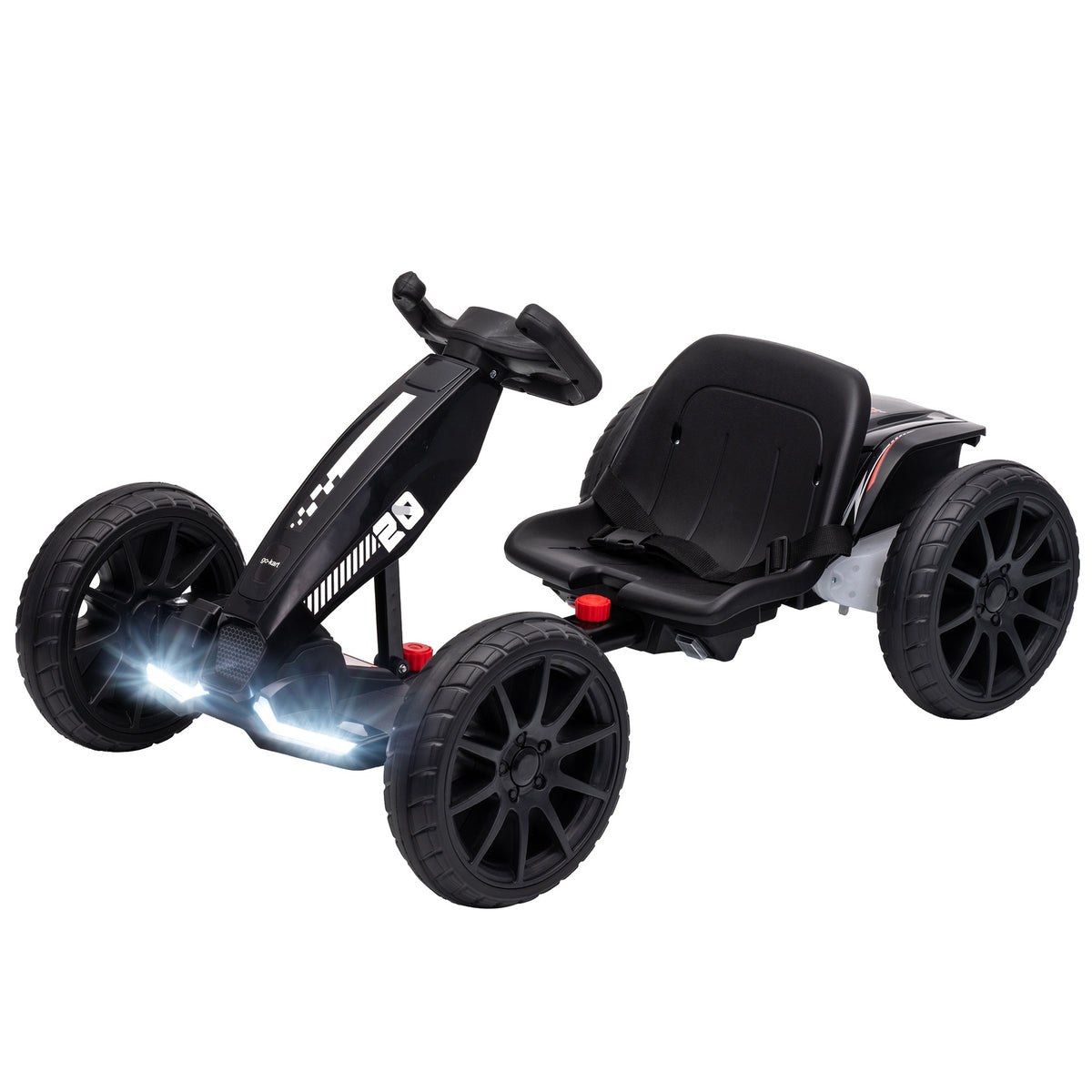 Qaba 12V Electric Go Kart for Kids with Dual Motors, Adjustable Seat, Soft Start, LED Lights, EVA Wheels, for Age 3-6, Black