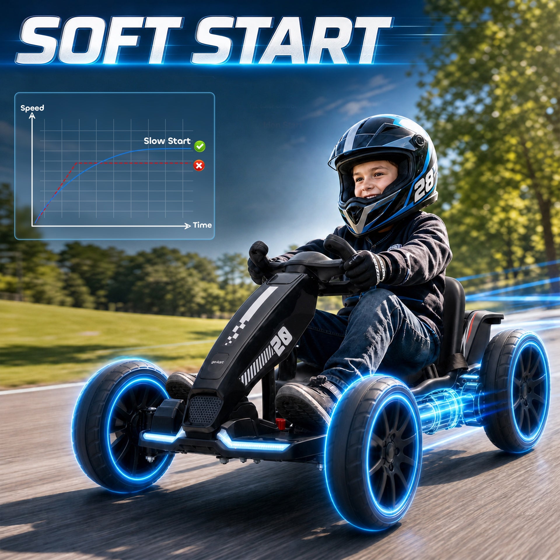 Qaba 12V Electric Go Kart for Kids with Dual Motors, Adjustable Seat, Soft Start, LED Lights, EVA Wheels, for Age 3-6, Black