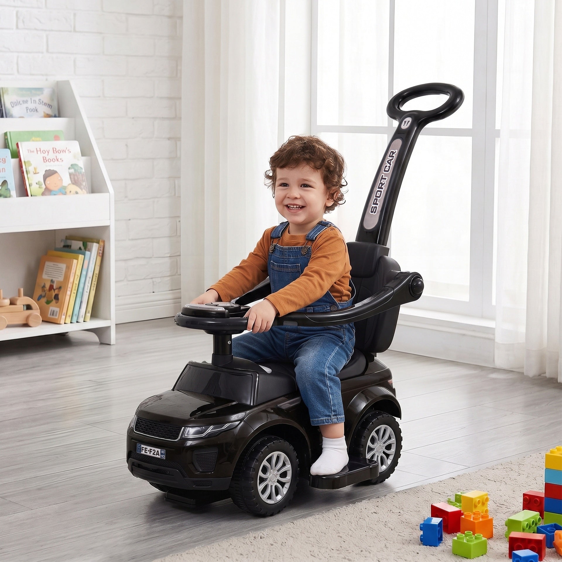 Aosom 3 In 1 Push Cars for Toddlers Kid Ride on Push Car Stroller Sliding Car with Horn Music Light Function, Black