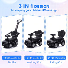Aosom 3 In 1 Push Cars for Toddlers Kid Ride on Push Car Stroller Sliding Car with Horn Music Light Function, Black