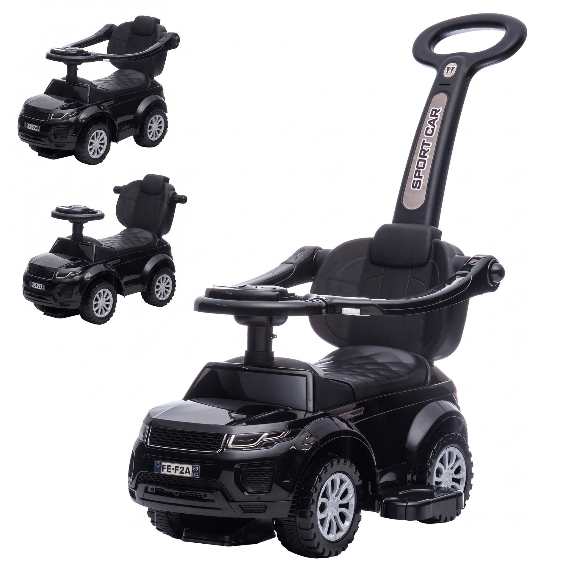 Aosom 3 In 1 Push Cars for Toddlers Kid Ride on Push Car Stroller Sliding Car with Horn Music Light Function, Black