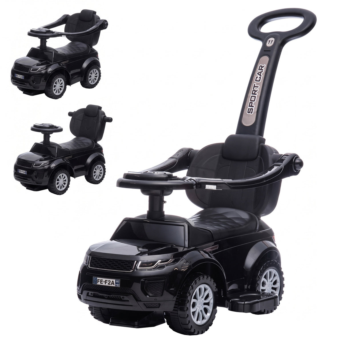 Aosom 3 In 1 Push Cars for Toddlers Kid Ride on Push Car Stroller Sliding Car with Horn Music Light Function, Black