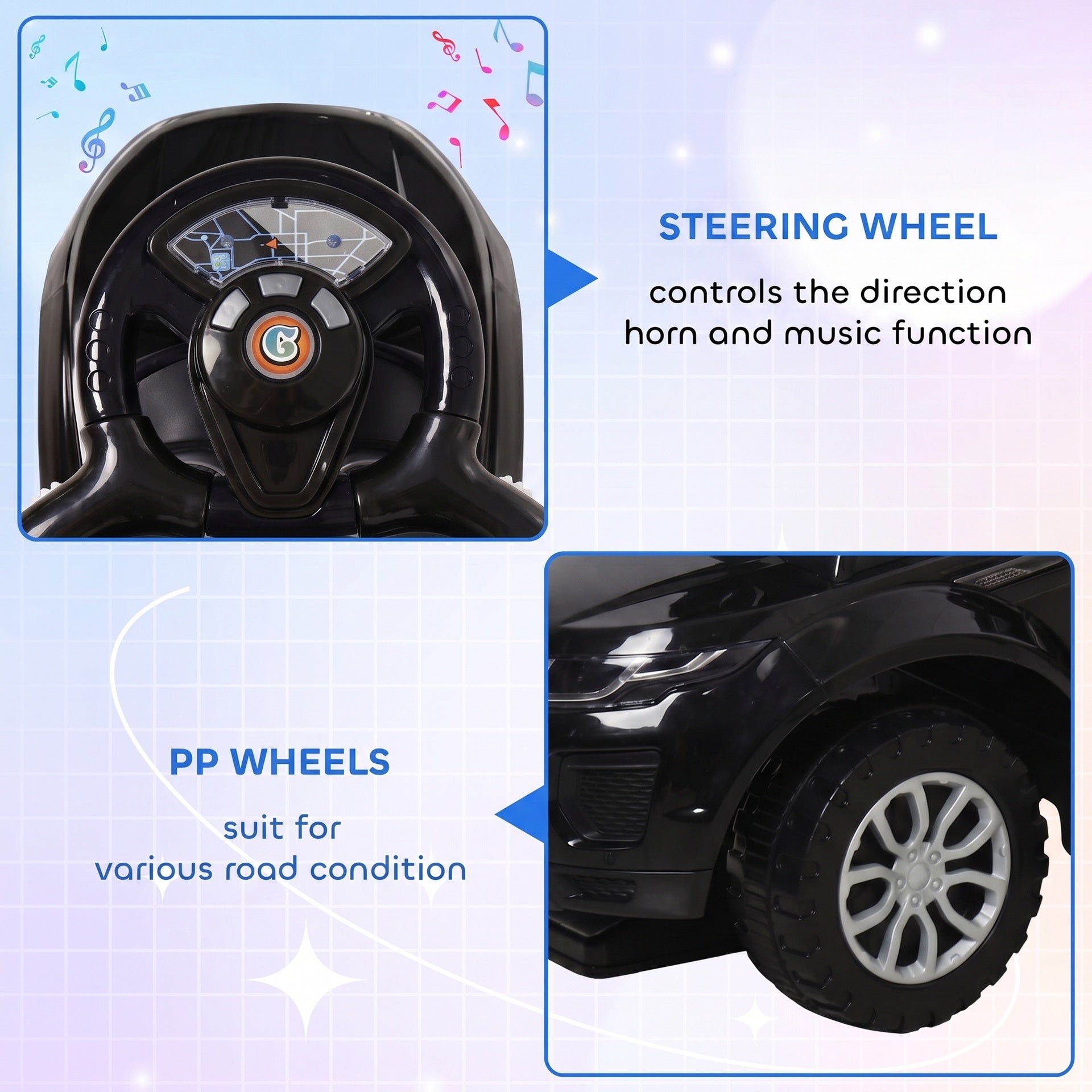 Aosom 3 In 1 Push Cars for Toddlers Kid Ride on Push Car Stroller Sliding Car with Horn Music Light Function, Black