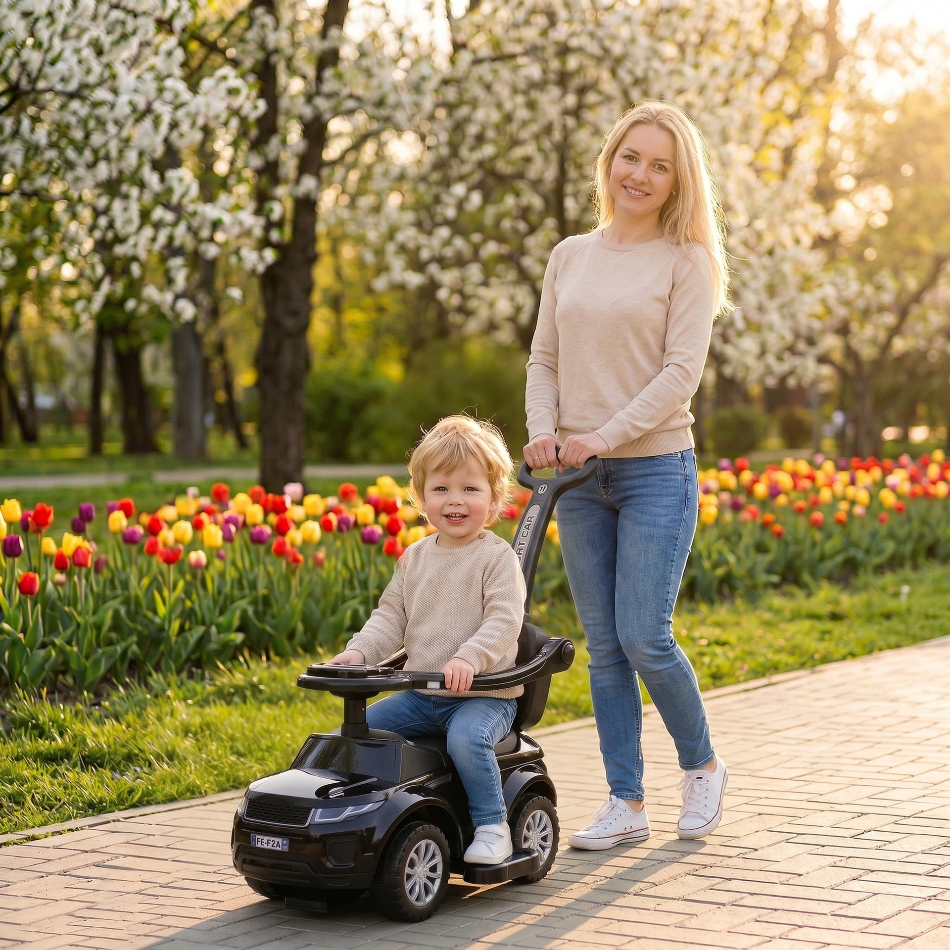 Aosom 3 In 1 Push Cars for Toddlers Kid Ride on Push Car Stroller Sliding Car with Horn Music Light Function, Black
