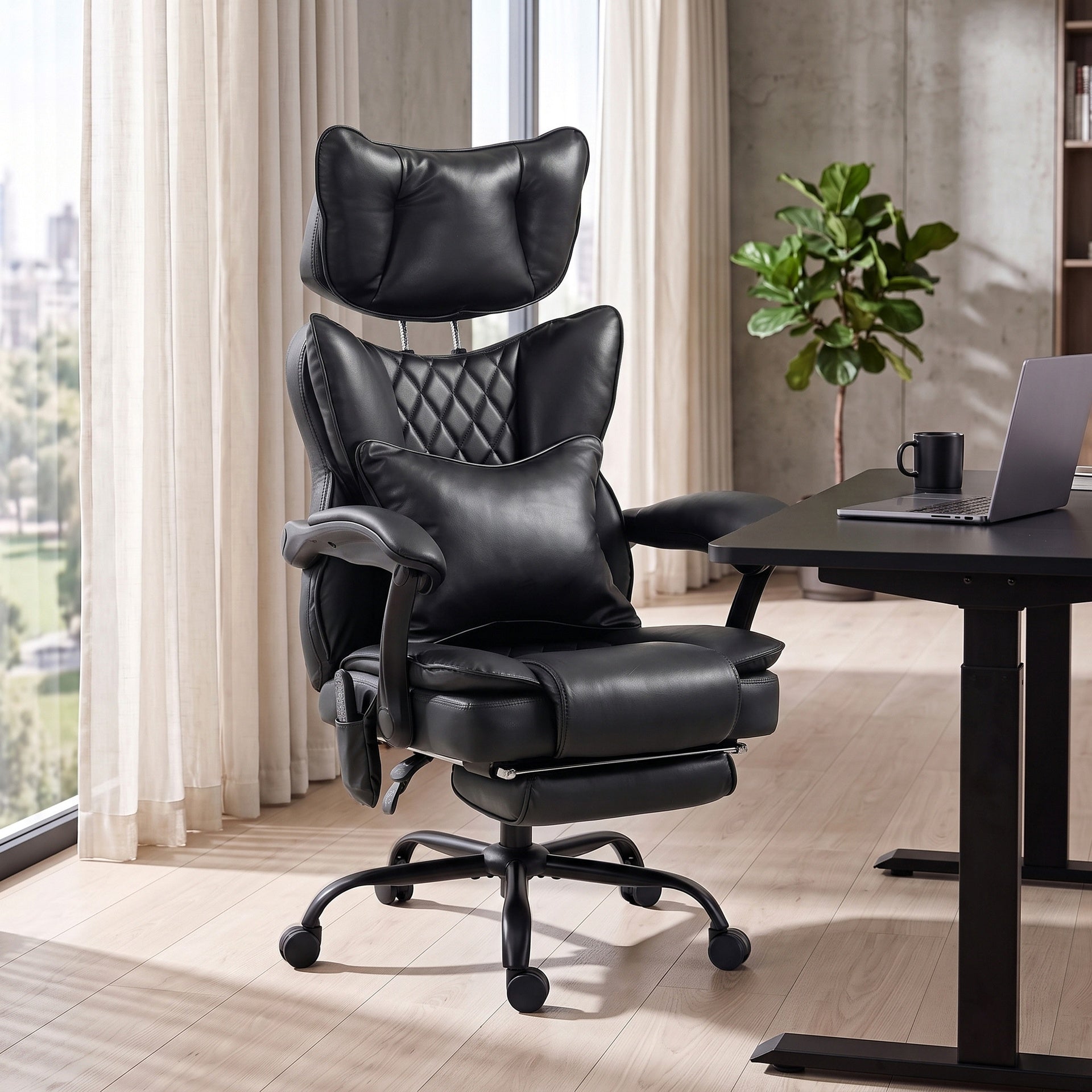 HOMCOM High Back Vibration Massage Office Chair, Heated Reclining PU Leather Computer Chair with Headrest, Black