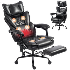 HOMCOM High Back Vibration Massage Office Chair, Heated Reclining PU Leather Computer Chair with Headrest, Black