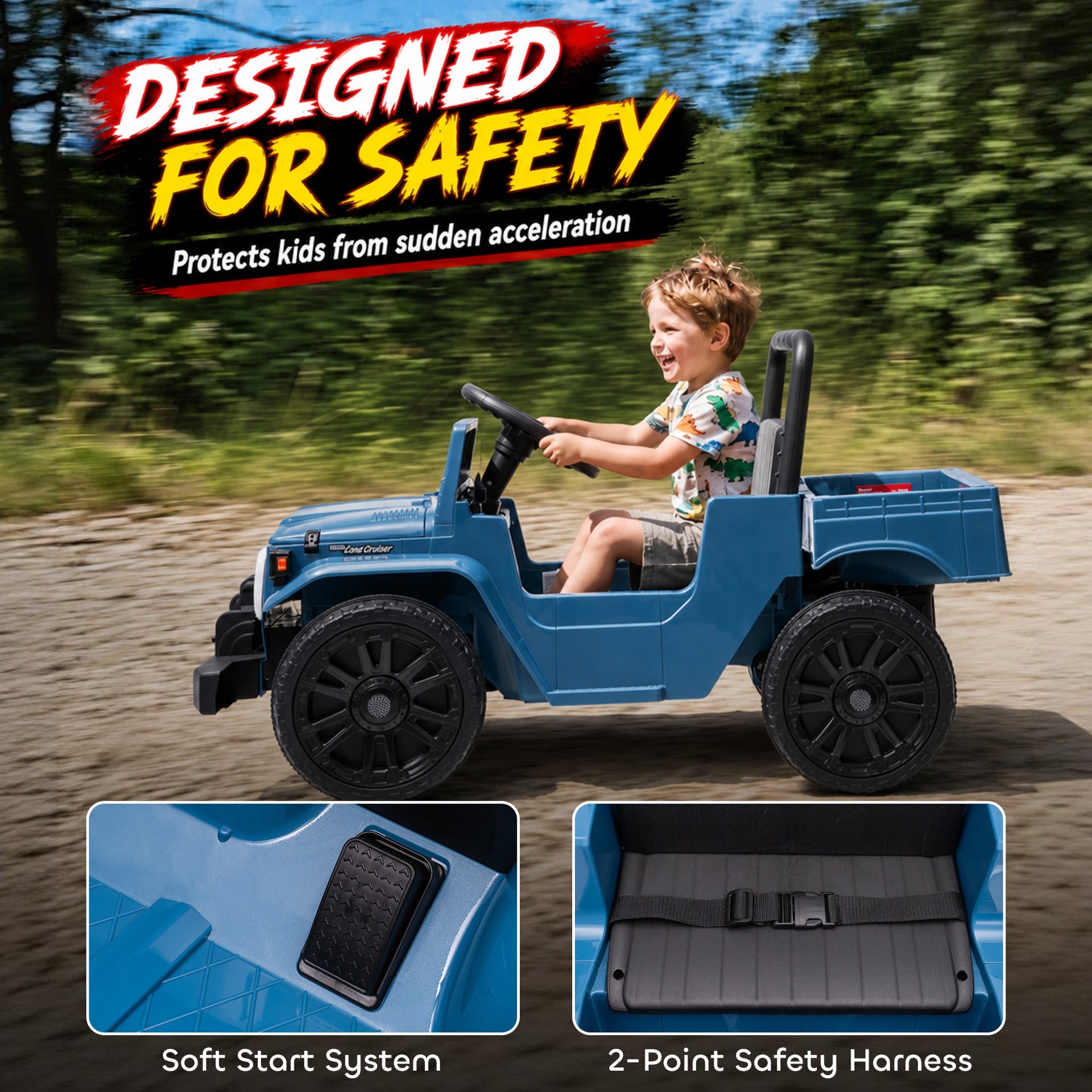 Qaba Licensed Toyota Pickup Ride on Truck, 24V Kids Electric Car with Dual Motors, Up to 3.7MPH for Kids 3-8 Years Blue
