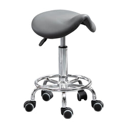 HOMCOM PU Leather Adjustable Stool, Rolling Saddle Stool with Wheels for Massage, Spa, Clinic, Beauty and Tattoo, Gray