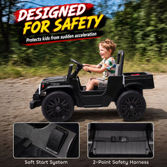 Qaba Licensed Toyota Pickup Ride on Truck, 24V Kids Electric Car with Dual Motors, Up to 3.7MPH for Kids 3-8 Years Black
