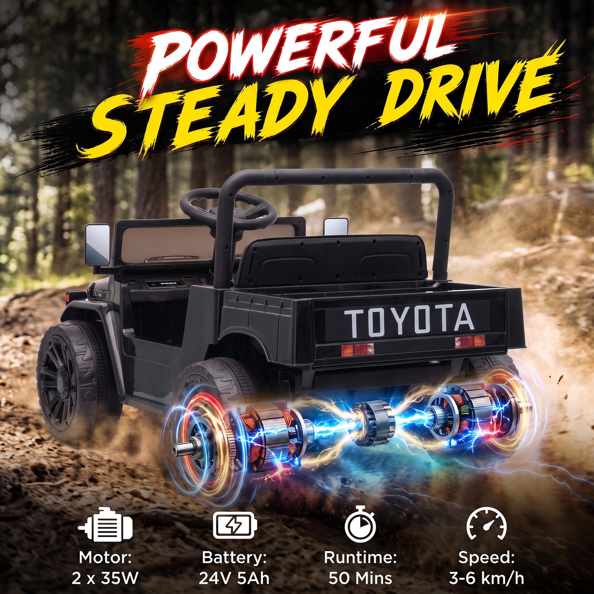 Qaba Licensed Toyota Pickup Ride on Truck, 24V Kids Electric Car with Dual Motors, Up to 3.7MPH for Kids 3-8 Years Black