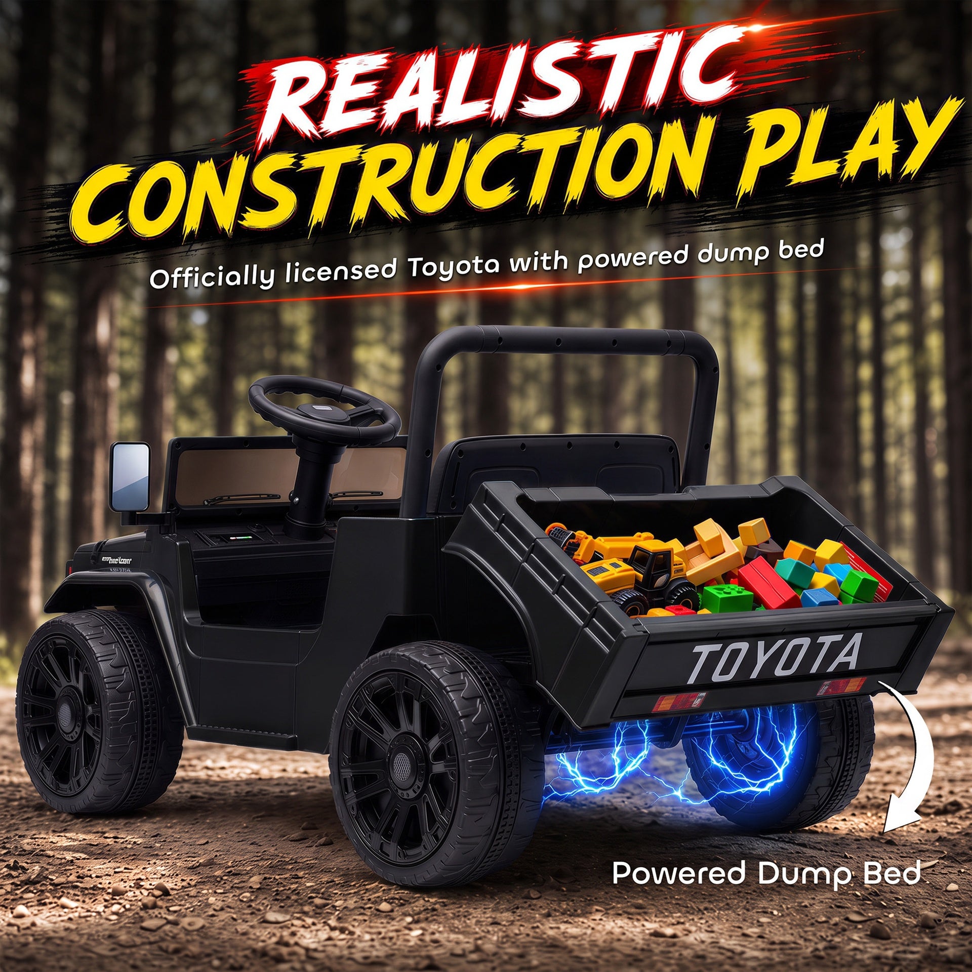 Qaba Licensed Toyota Pickup Ride on Truck, 24V Kids Electric Car with Dual Motors, Up to 3.7MPH for Kids 3-8 Years Black
