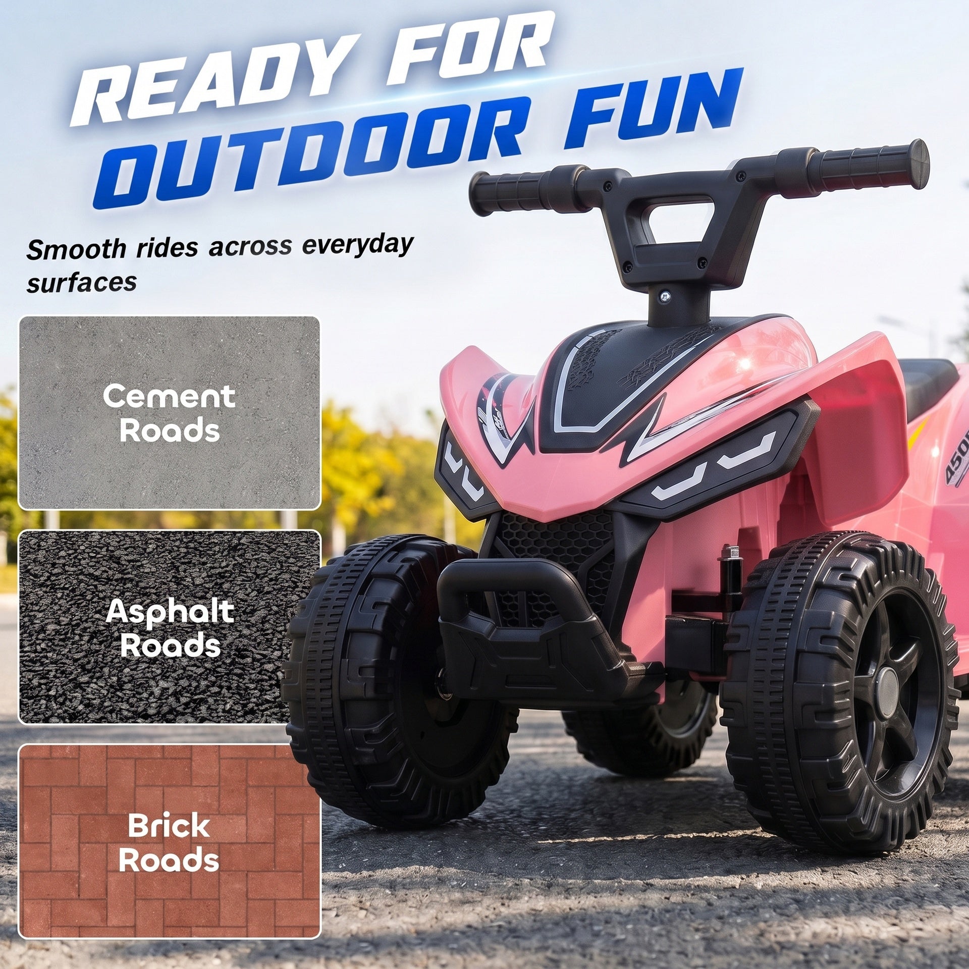 Qaba Kids ATV, 6V Battery Powered Kids Quad with 4 Wheeler, Handlebar Button Control, Max 1.2MPH, Max 55lbs Load, Light Pink